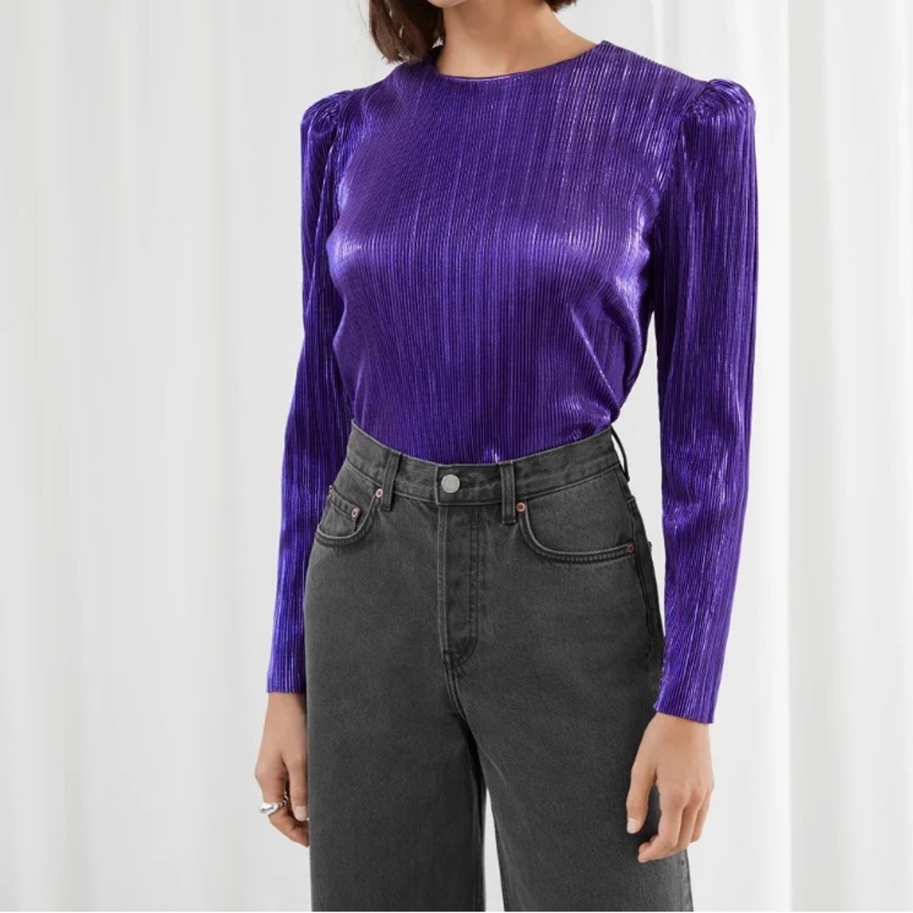 & Other Stories Plissé Puff Sleeve Top